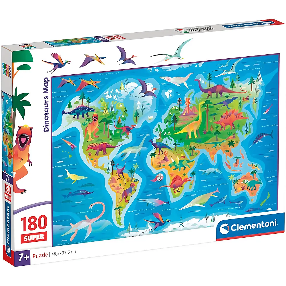 Clementoni Puzzle Supercolor Dinosaurier Weltkarte 180Teile