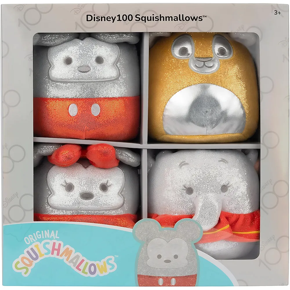 Squishmallows SQDI00233 - Disney 100 4er Pack, offizielles Set mit Winnie Puuh, Tinkerbell, Simba & Dumbo, je 12,5cm Pl�schfiguren