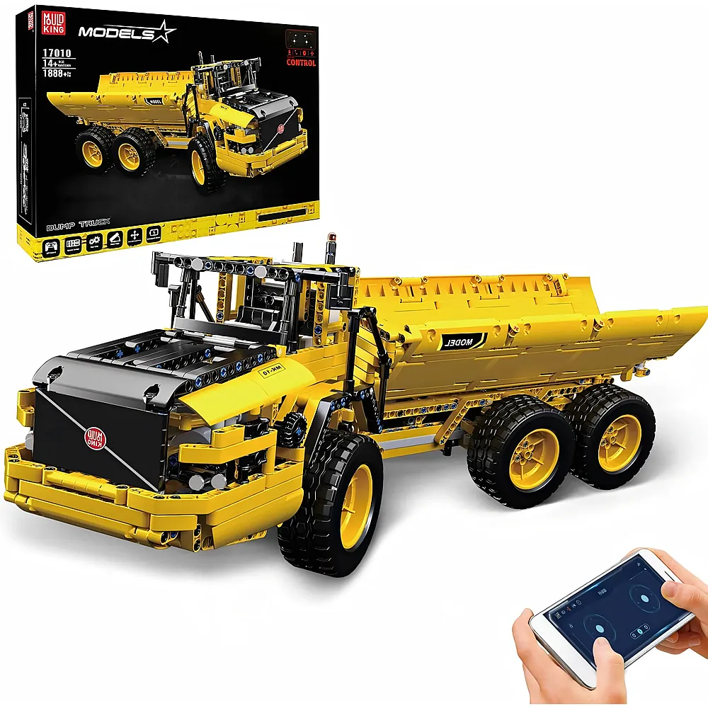 meinspielzeug - Mould King Models Ferngesteuerter Knickgelenkter Dumper 6x6 17010 | Klemmbausteine Fahrzeuge