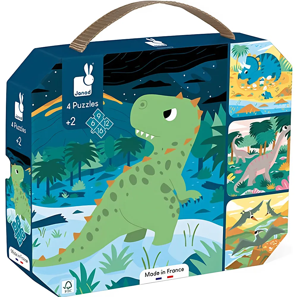 Janod Puzzle 4in1 Dinosaurier 6-16Teile