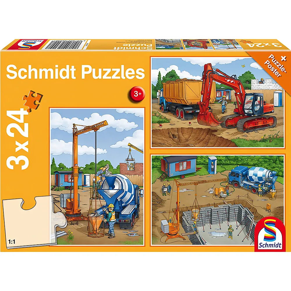 Schmidt Puzzle Auf der Baustelle 3x24