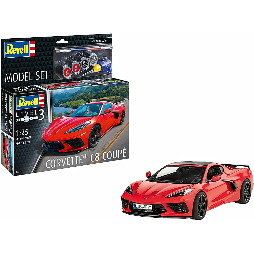 Revell Level 3 Modellbausatz Corvette C8 Coup� - 144 Teile | Modellbausatz Fahrzeuge
