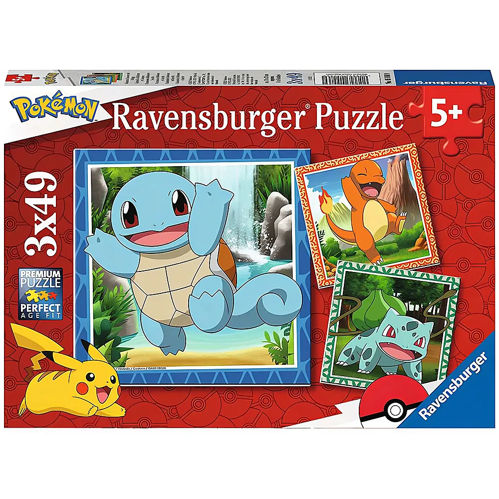 Ravensburger Puzzle Pokmon Glumanda, Bisasam und Schiggy 3x49