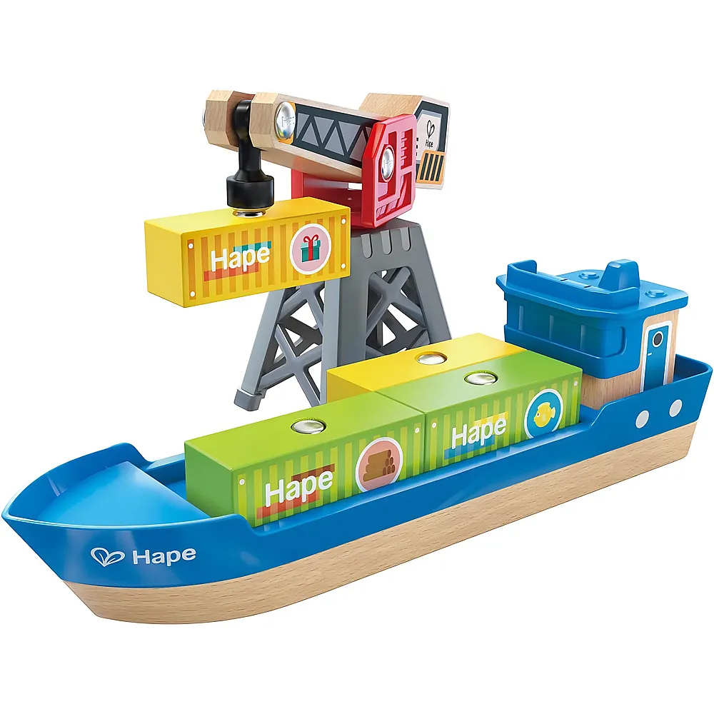 Hape Eisenbahn Frachtschiff & Hafenkran