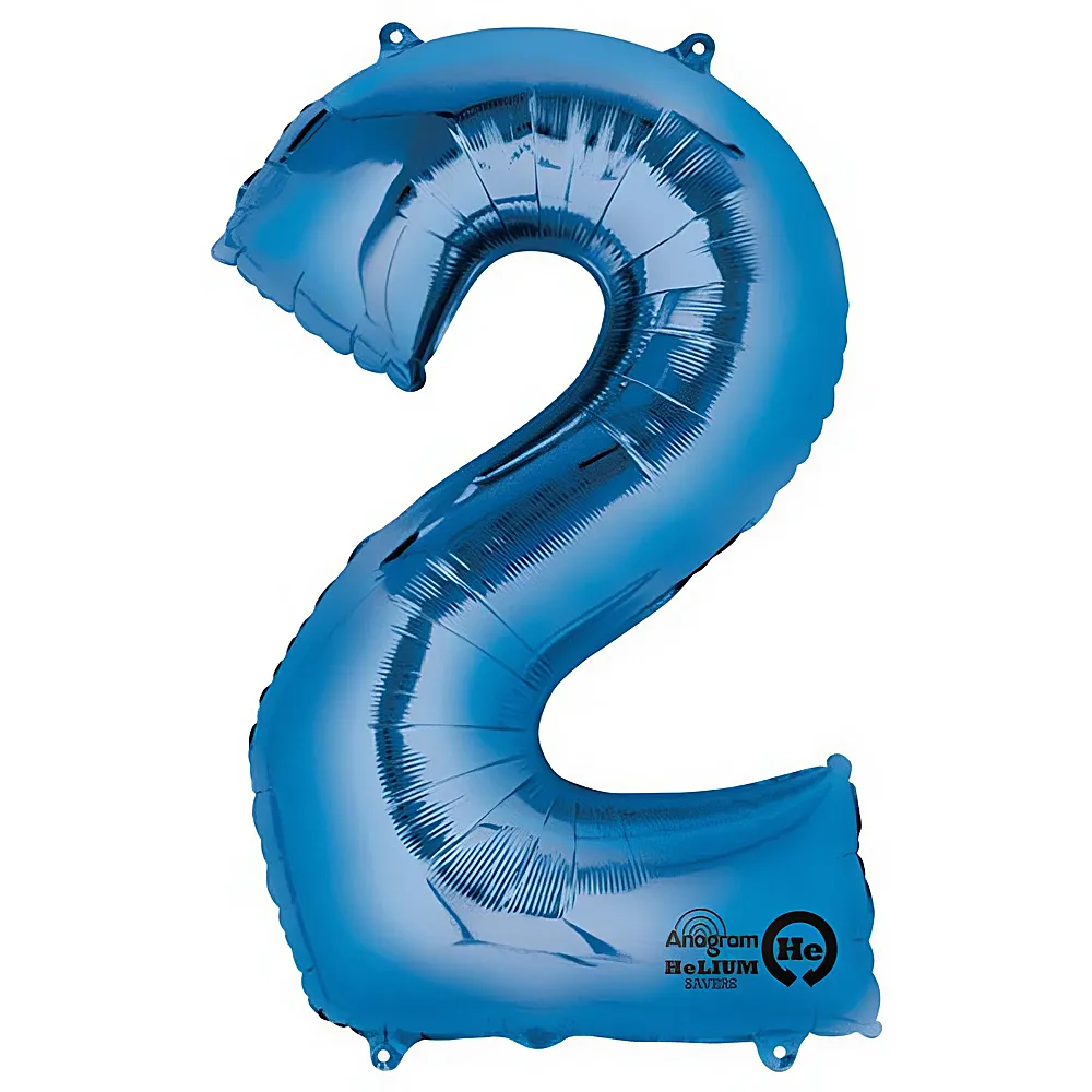 Amscan Folienballon Zahl 2 blau 86x64cm | Kindergeburtstag