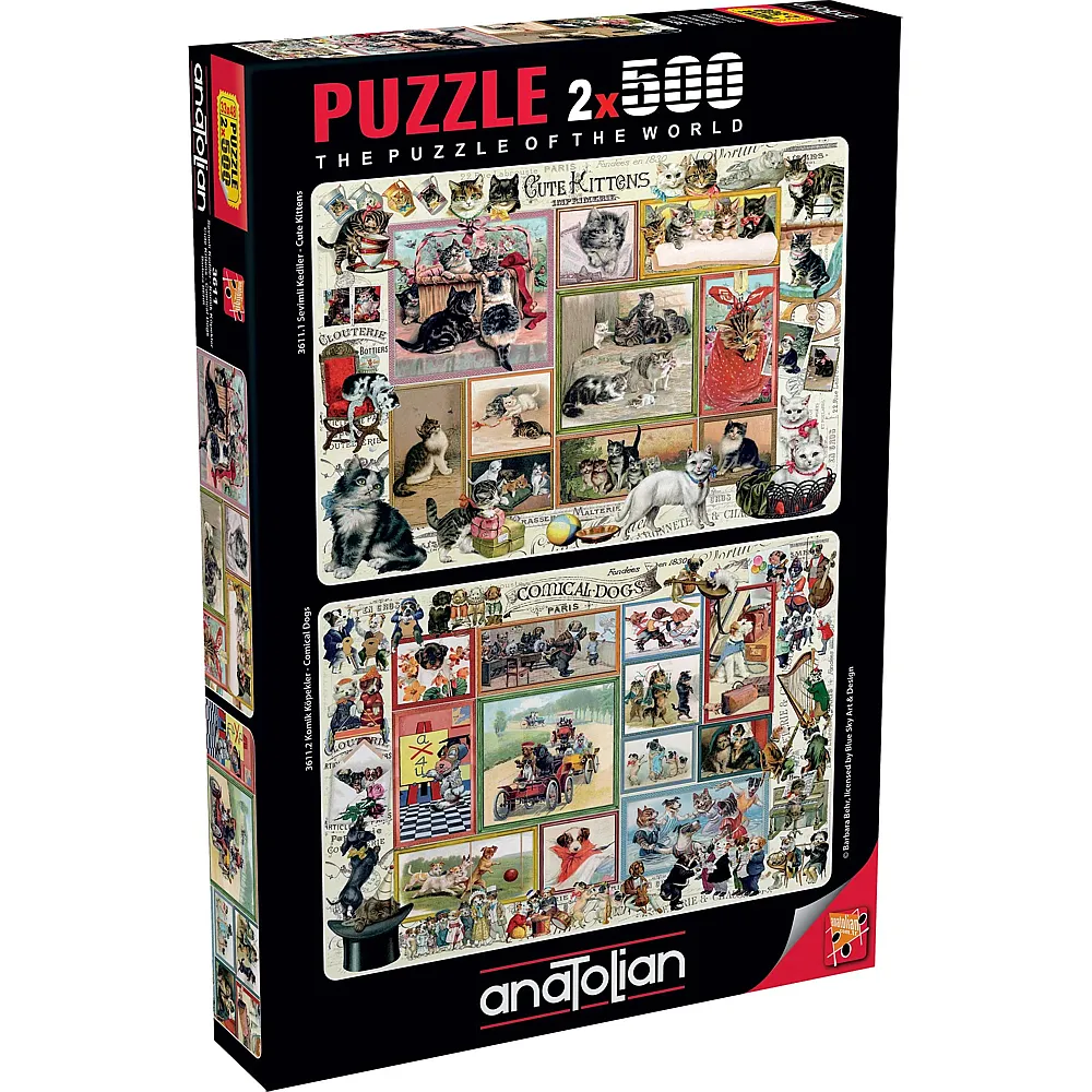 Anatolian Puzzle 500 Teile 2 Puzzles - Cute Kittens & Comical Dogs