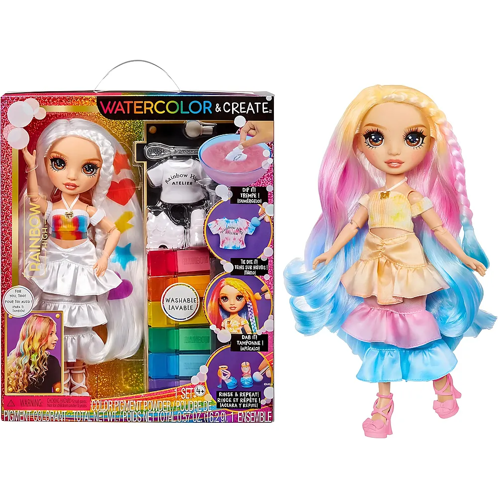 MGA Rainbow High Watercolour & Create DIY Modepuppe Braune Augen