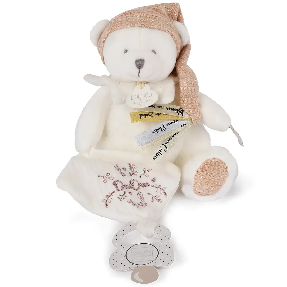 Doudou et Compagnie Schmusetuch mit Schnullerhalter B�r Rosegold - 20 cm | Schmuset�cher