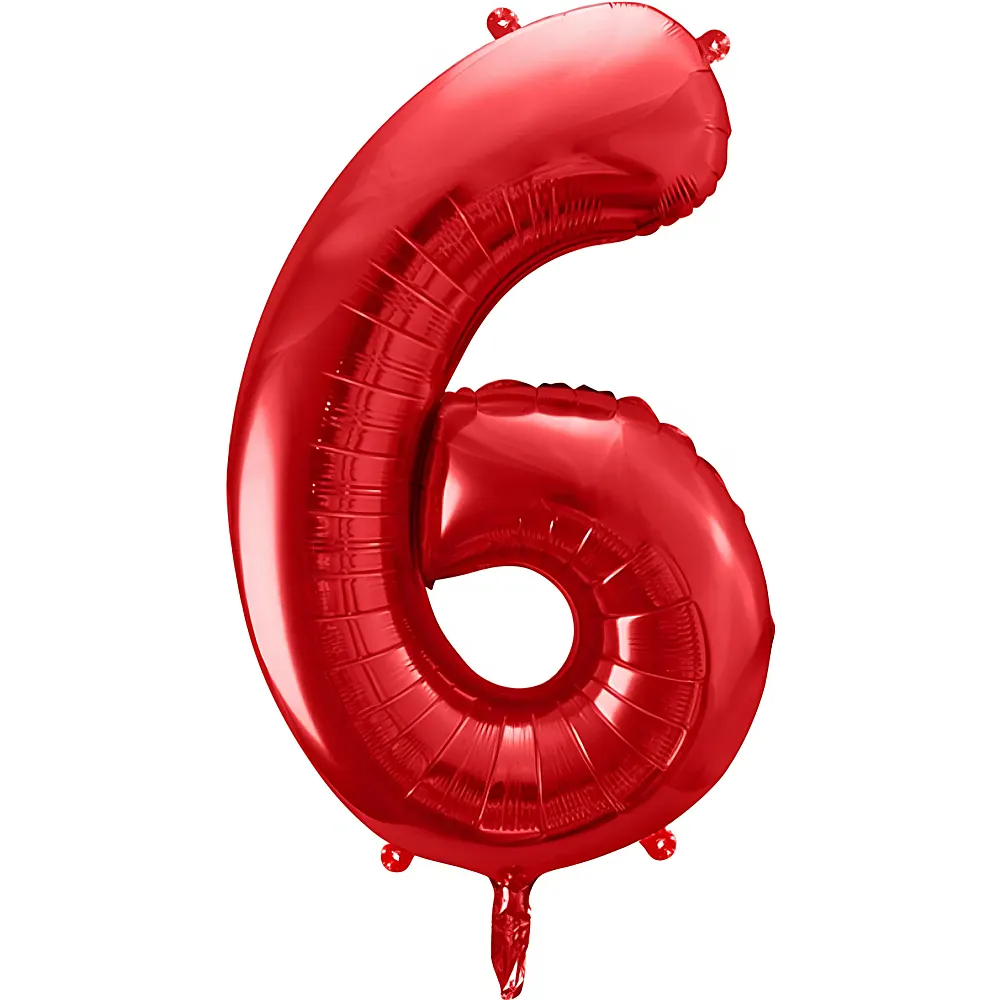 Partydeco Folienballon Zahl 6 Rot - Folienballone