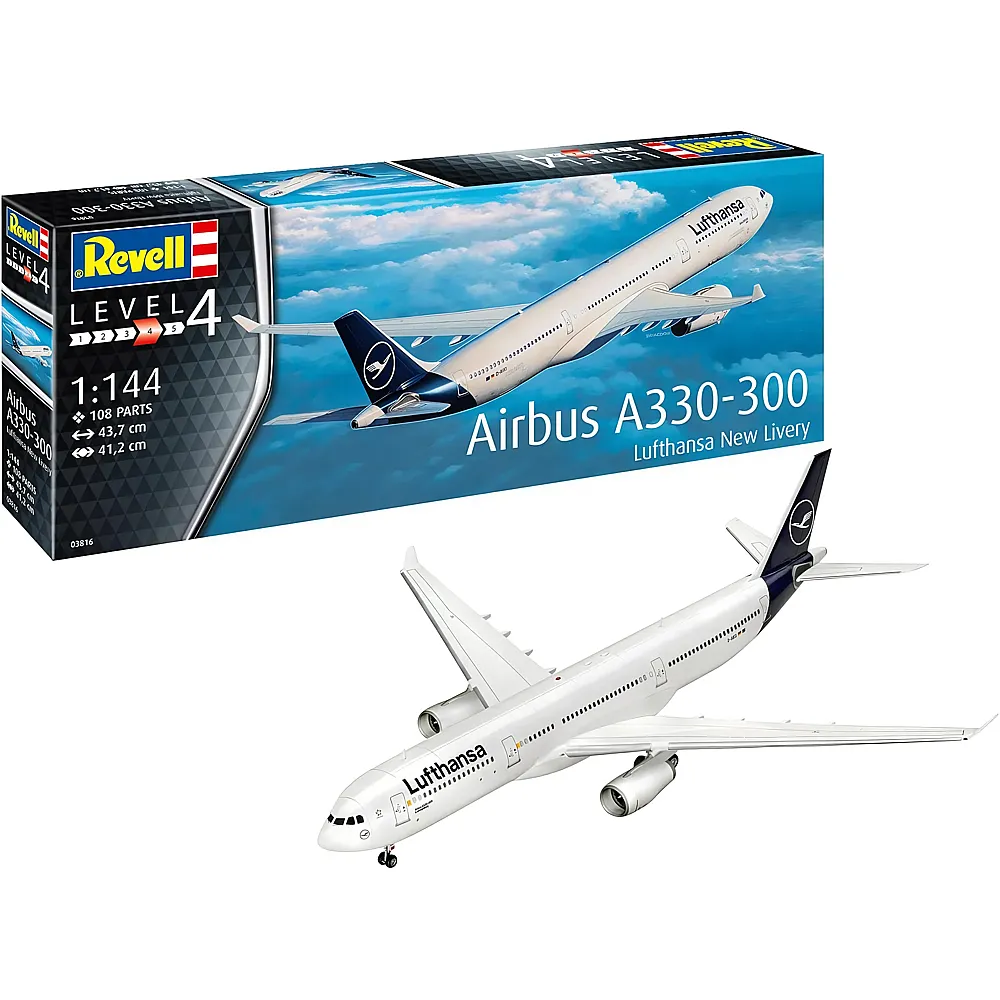 meinspielzeug - Revell Level 4 Airbus A330-300 - Lufthansa New Livery 105Teile | Modellbausatz Flugzeuge