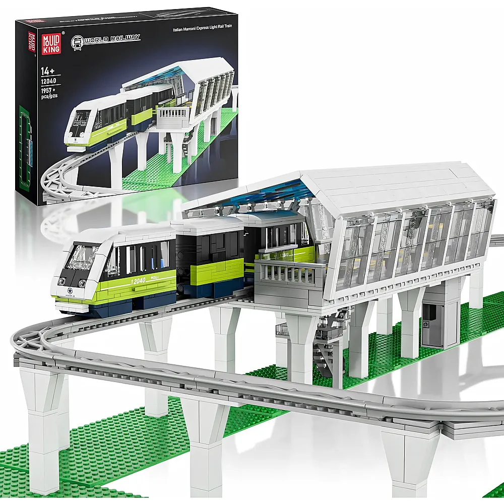 Mould King World Railway Ferngesteuerte Hochbahn mit Bahnhof 12040