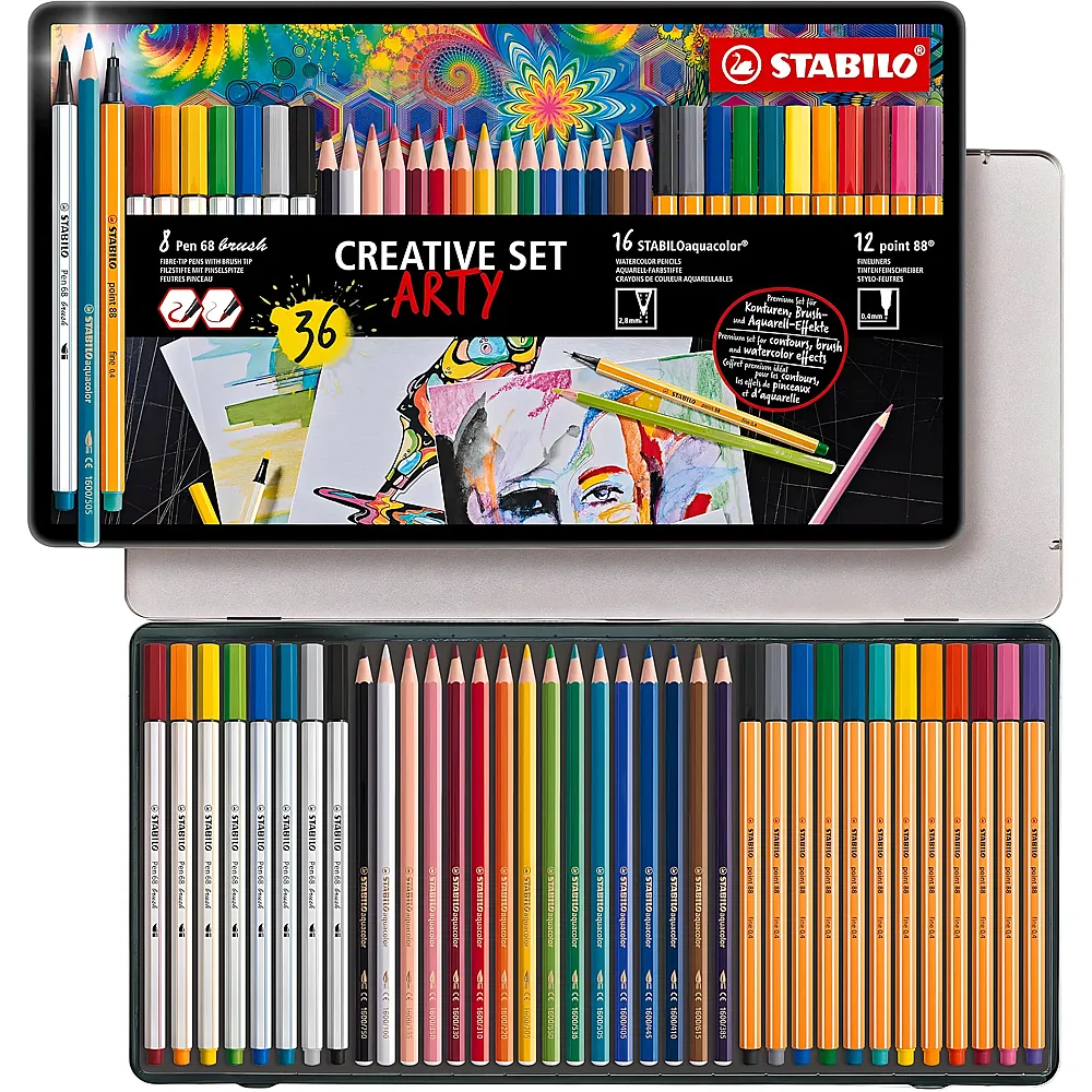 Stabilo Aquacolor Kreativset ARTY - 36 Teile | Farbe & Kreide
