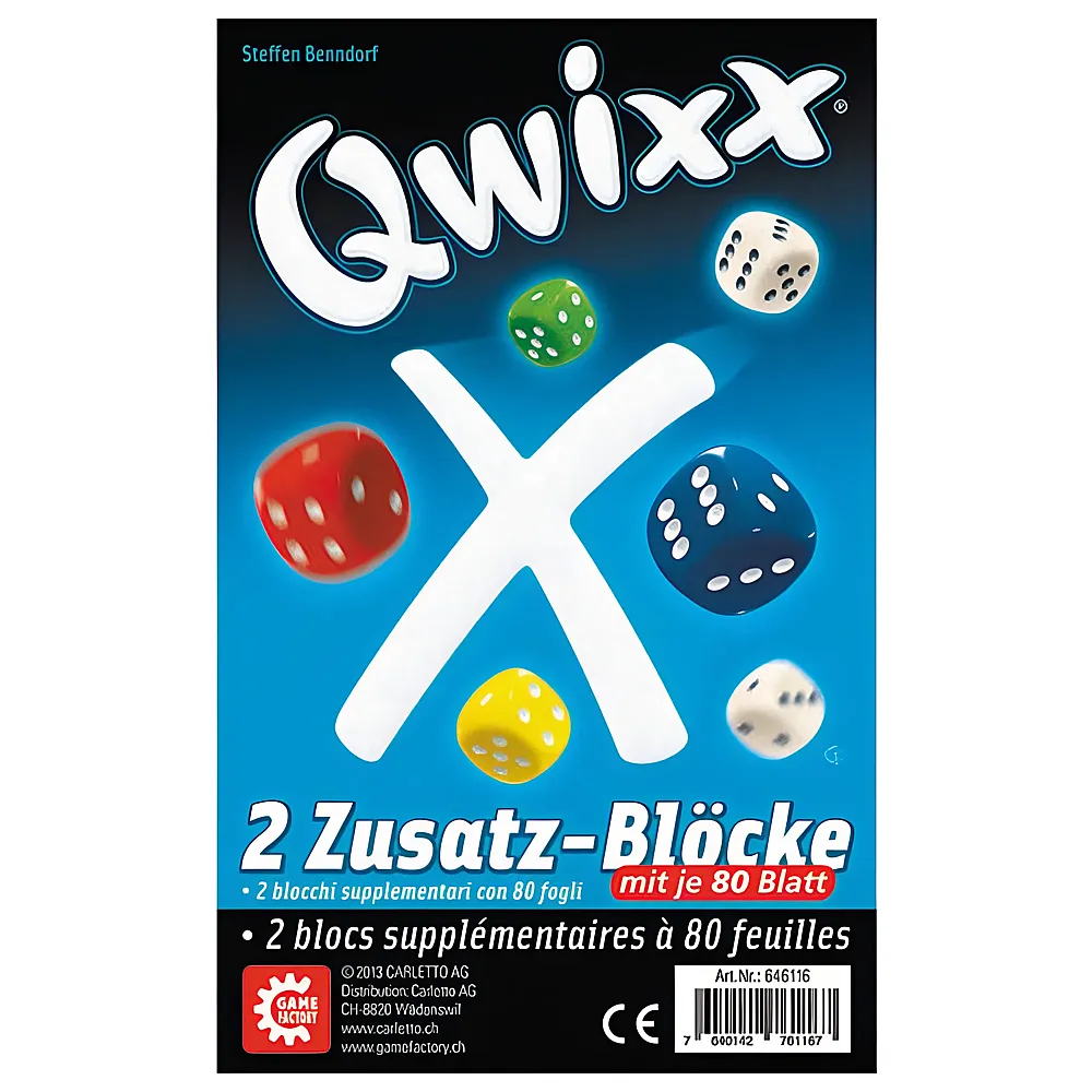 Game Factory Familie Qwixx 2 Zusatz-Blcke mit je 80 Blatt