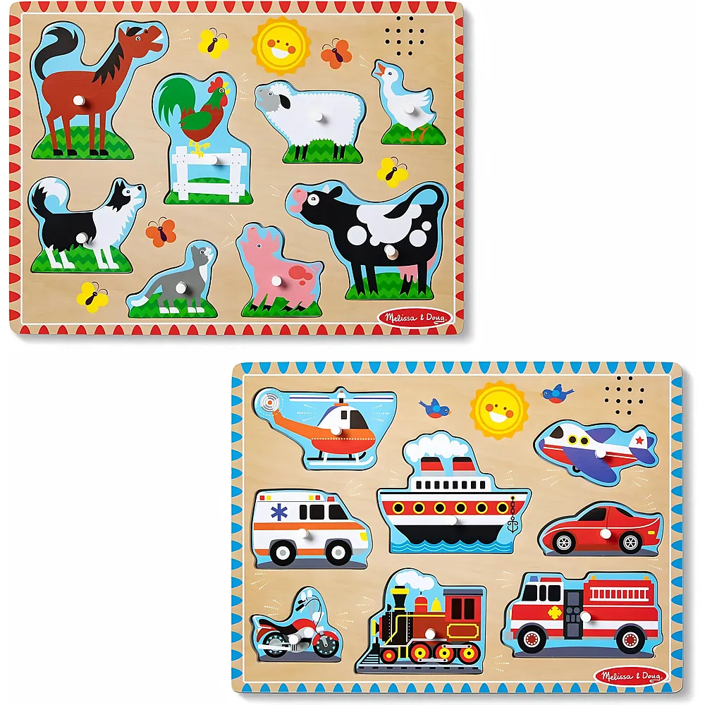 Melissa & Doug Sound Puzzle Bundle  Bauernhoftiere und Fahrzeuge