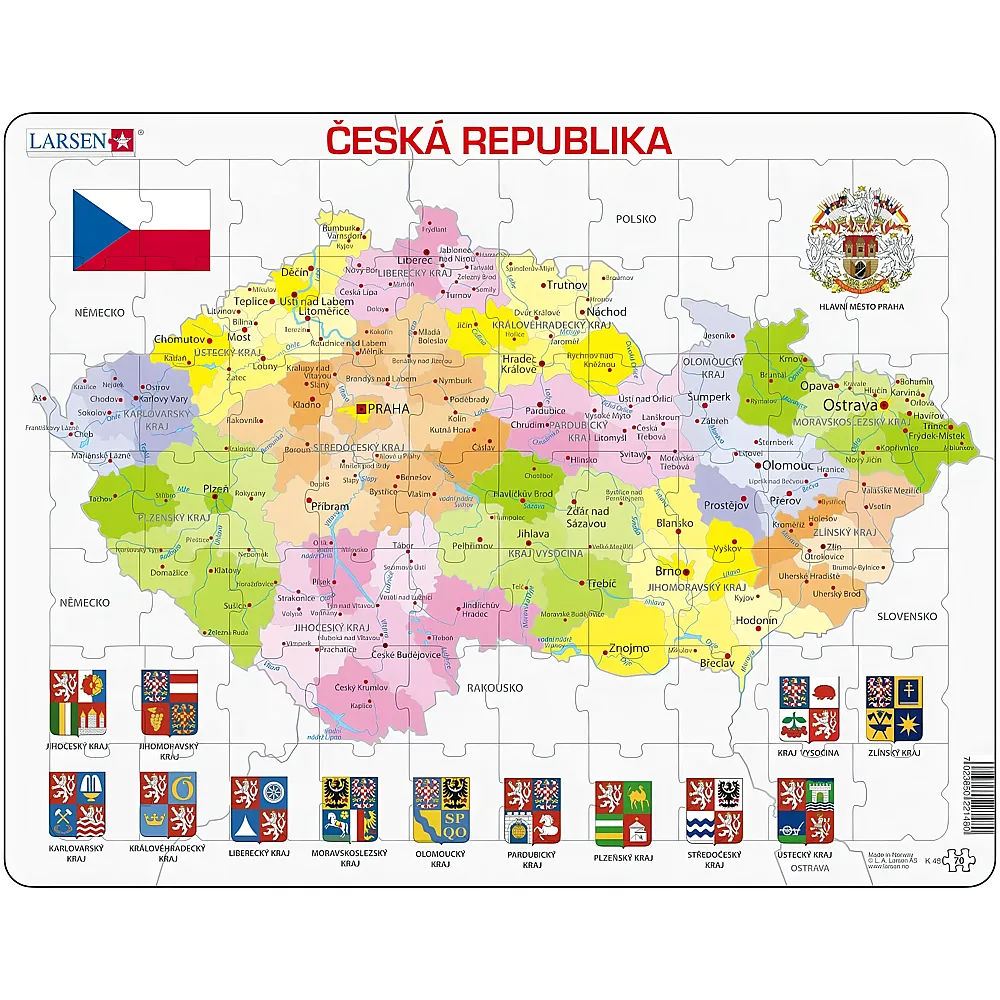 Larsen Puzzle Tschechische Republik auf Tschechisch - 56 Teile | Rahmenpuzzle