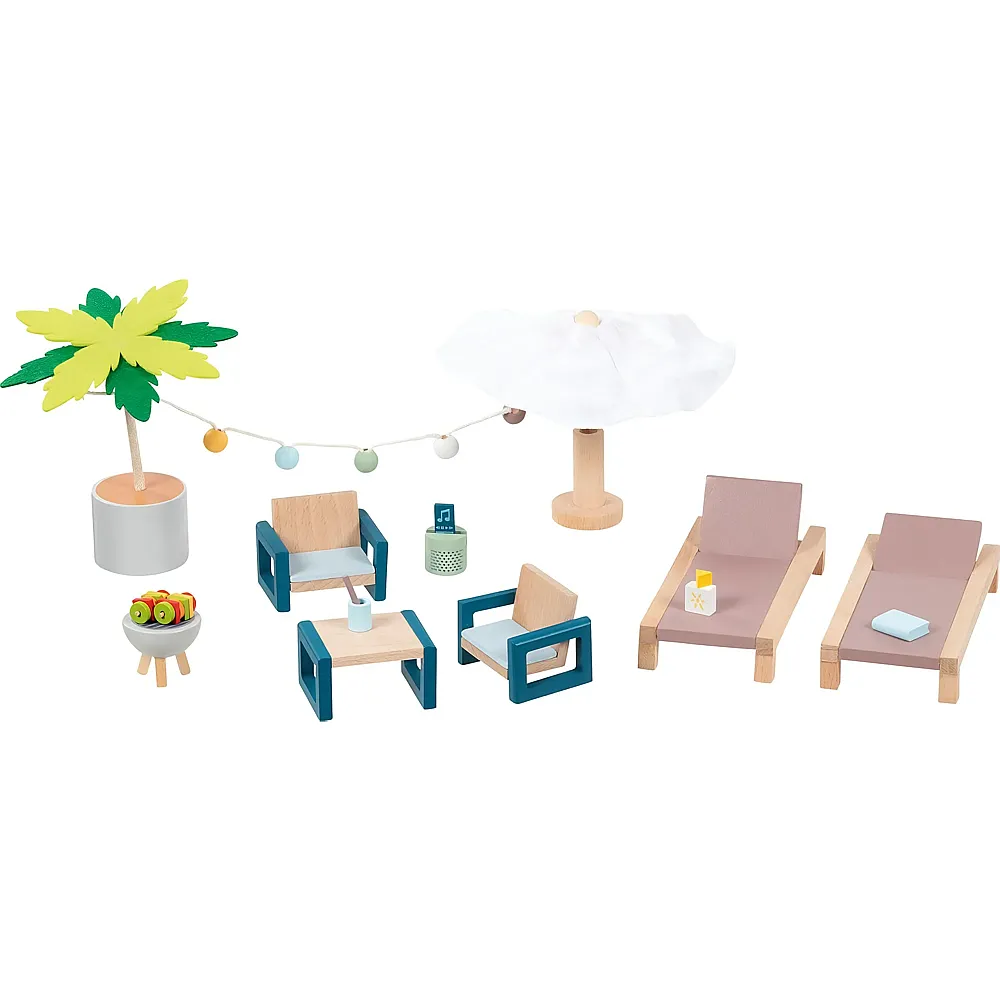 meinspielzeug - Goki Puppenwelt Outdoor M�bel Set Mallorca Liege | Puppenh�user
