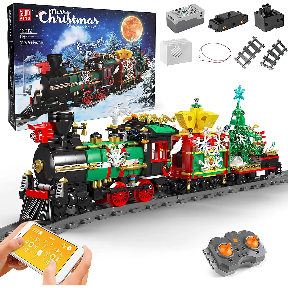 Mould King World Railway Weihnachtszug mit LED-Licht 12012 - Klemmbausteine Eisenbahn
