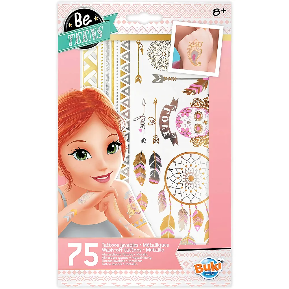 Buki Be Teens Abwaschbare Tattoos Metallic Rosa 75Teile