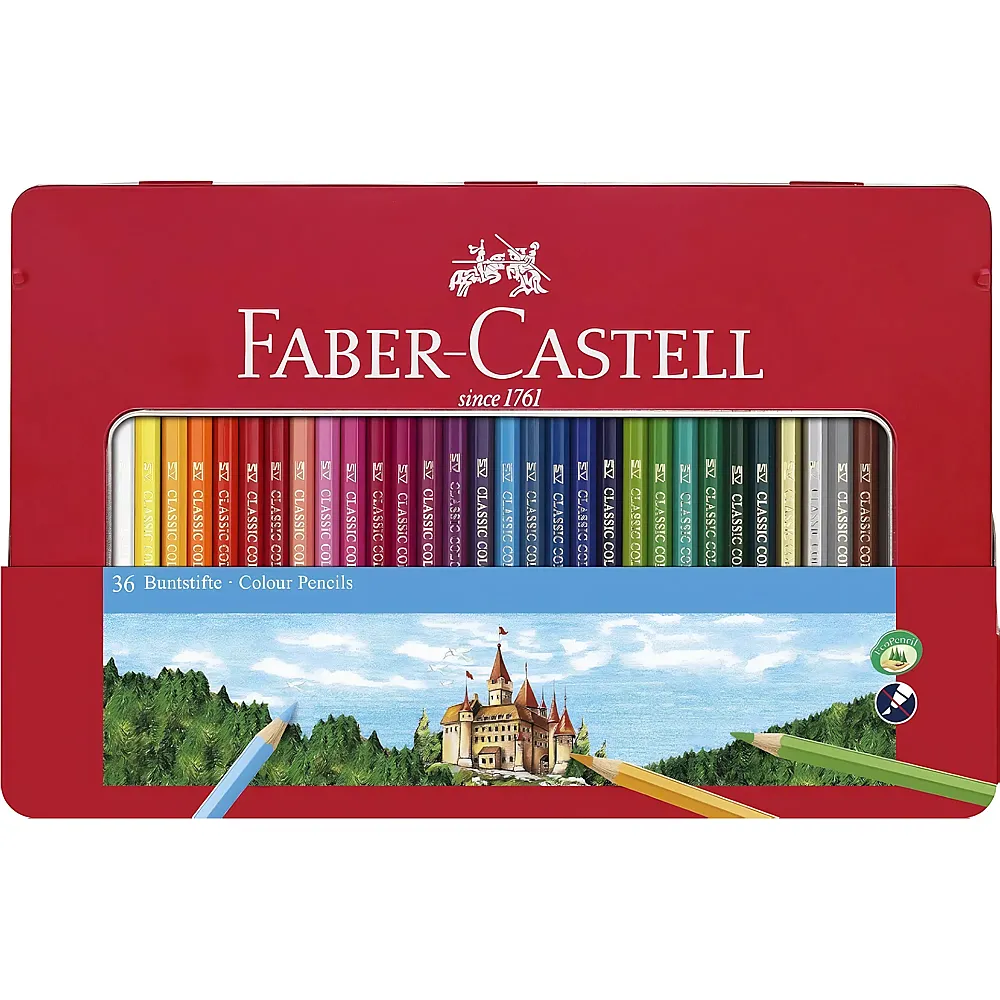 meinspielzeug - Faber-Castell Farbstifte Hexagonal Metalletui 36Teile | Farbe & Kreide