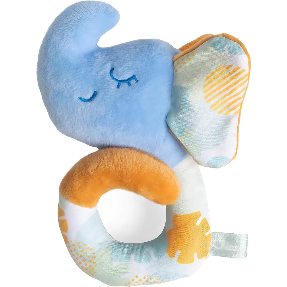 Chicco Soft Rassel Elefant, Aus weichem recyceltem Stoff, mit Rassel im Inneren, leicht zu greifen, um an Kinderwagen oder