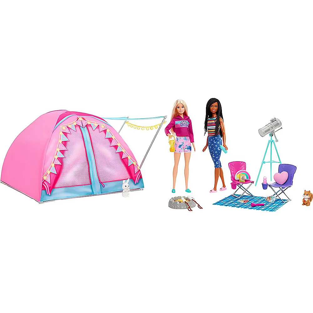 Barbie Familie & Freunde Camping Zelt mit 2 Puppen & Zubehr