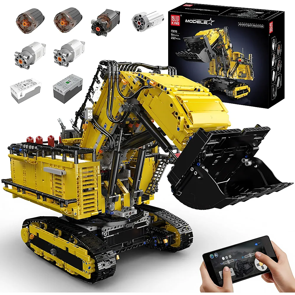 meinspielzeug - Mould King Models Ferngesteuerter Raupenbagger Gelb 17070 | Klemmbausteine Fahrzeuge