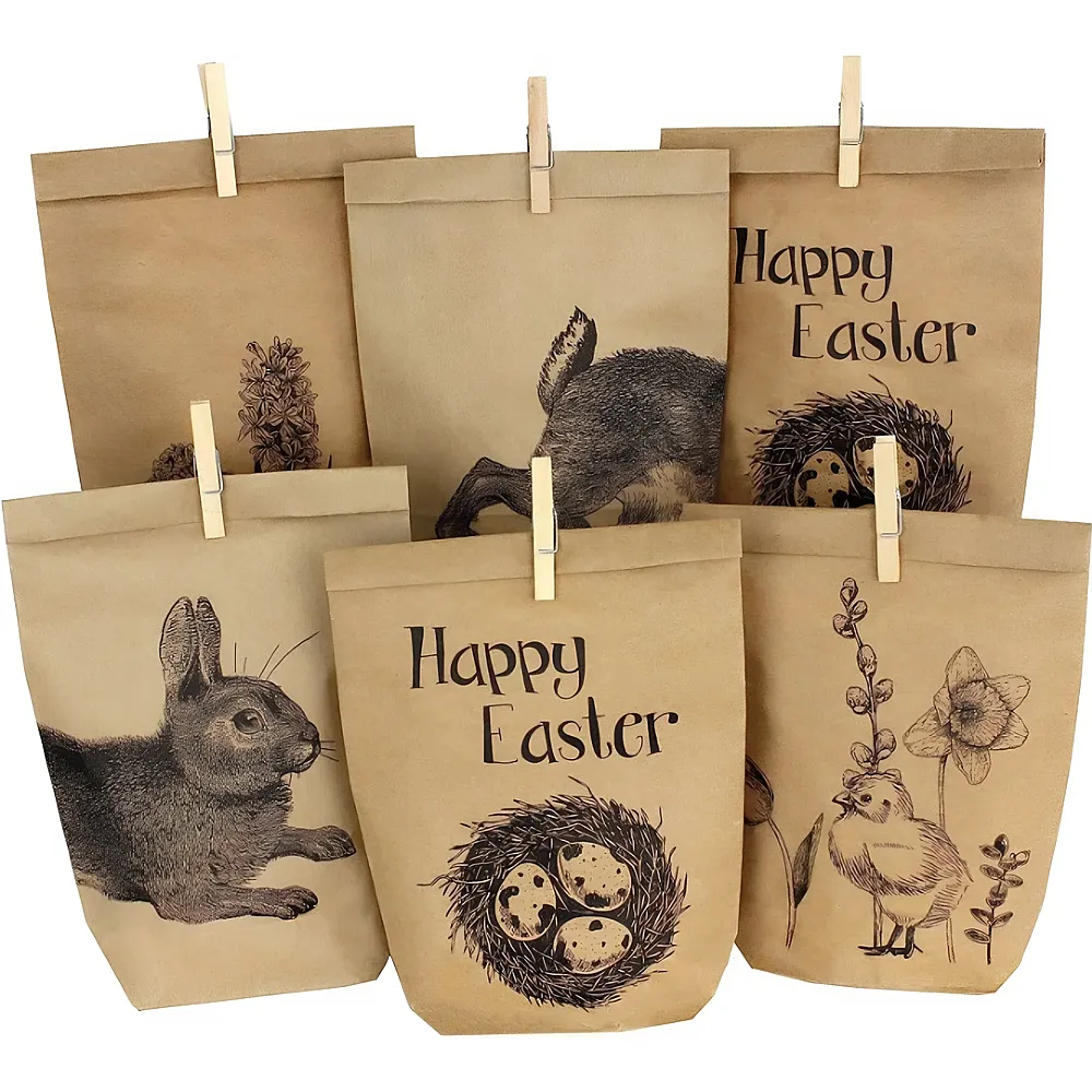 Papierdrachen T�ten bedruckt mit Ostermotiv - braun - mit Happy Easter