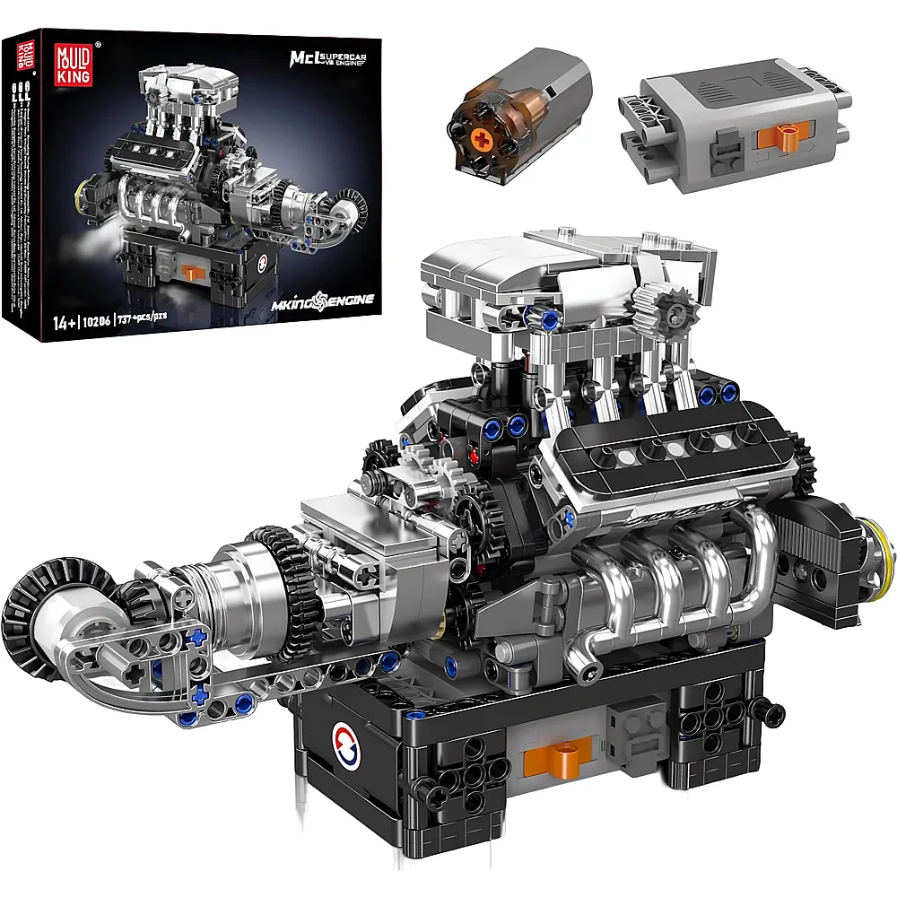 meinspielzeug - Mould King Engines Supersportwagen V8 Motor 10206 | Klemmbausteine Fahrzeuge