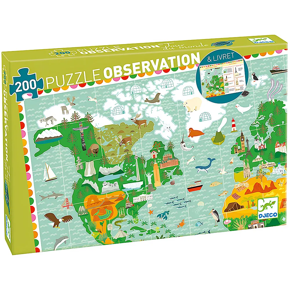 Djeco Puzzle Observation Rund um die Welt 200Teile