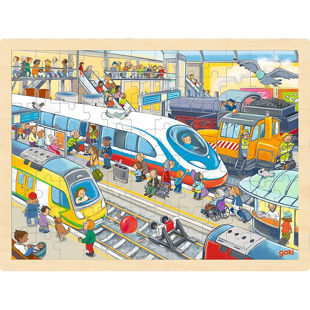 meinspielzeug - Goki Puzzle Bahnhof - 96 Teile | Rahmenpuzzle