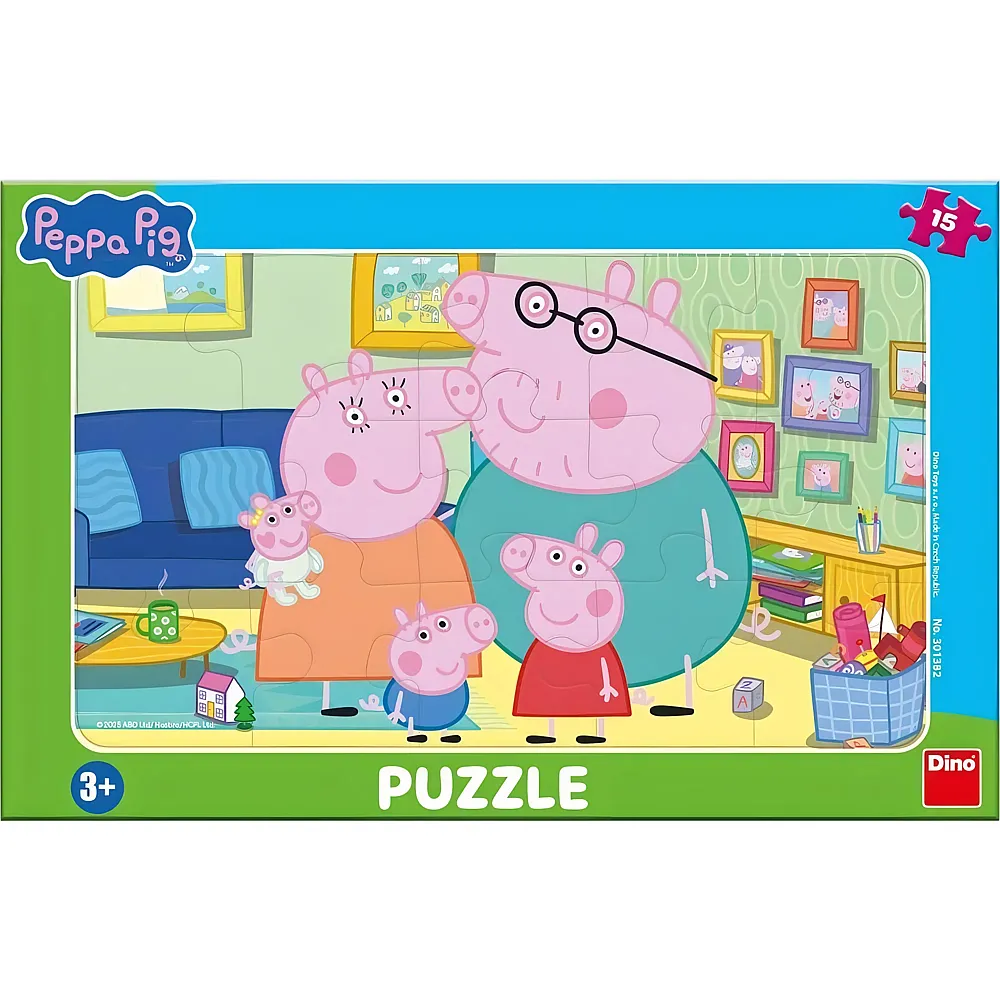 Dino Puzzle Peppa Pig nel soggiorno - 15 pezzi - Puzzle con cornice