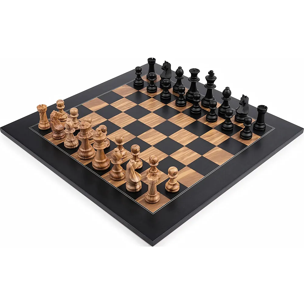Philos Schachset - Schwarz Olive Deluxe - Feld 50 mm