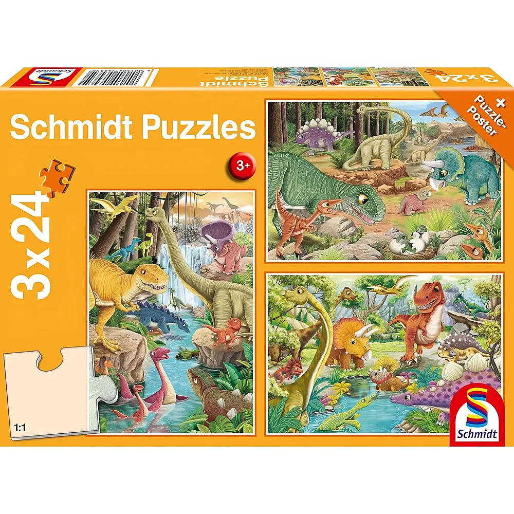 Schmidt Puzzle Spass mit den Dinosauriern 3x24