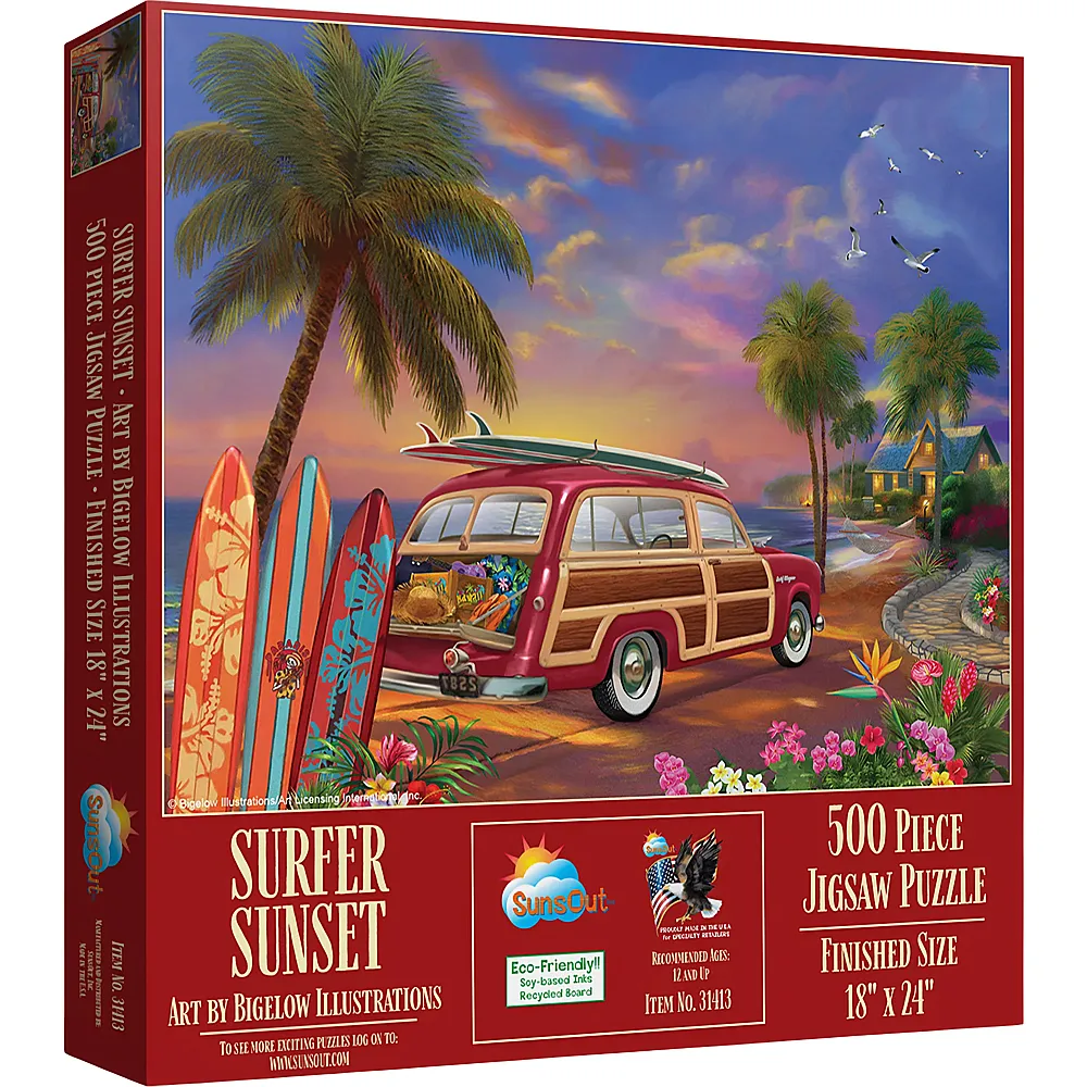SunsOut Puzzle Bigelow Illustrations Surfer Sonnenuntergang - 500 Teile