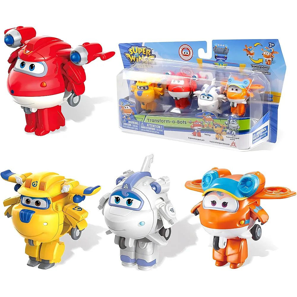 meinspielzeug - Alpha Toys Super Wings 4er Pack Supercharged Jett, Donnie, Astra, Sunny | Actionfiguren
