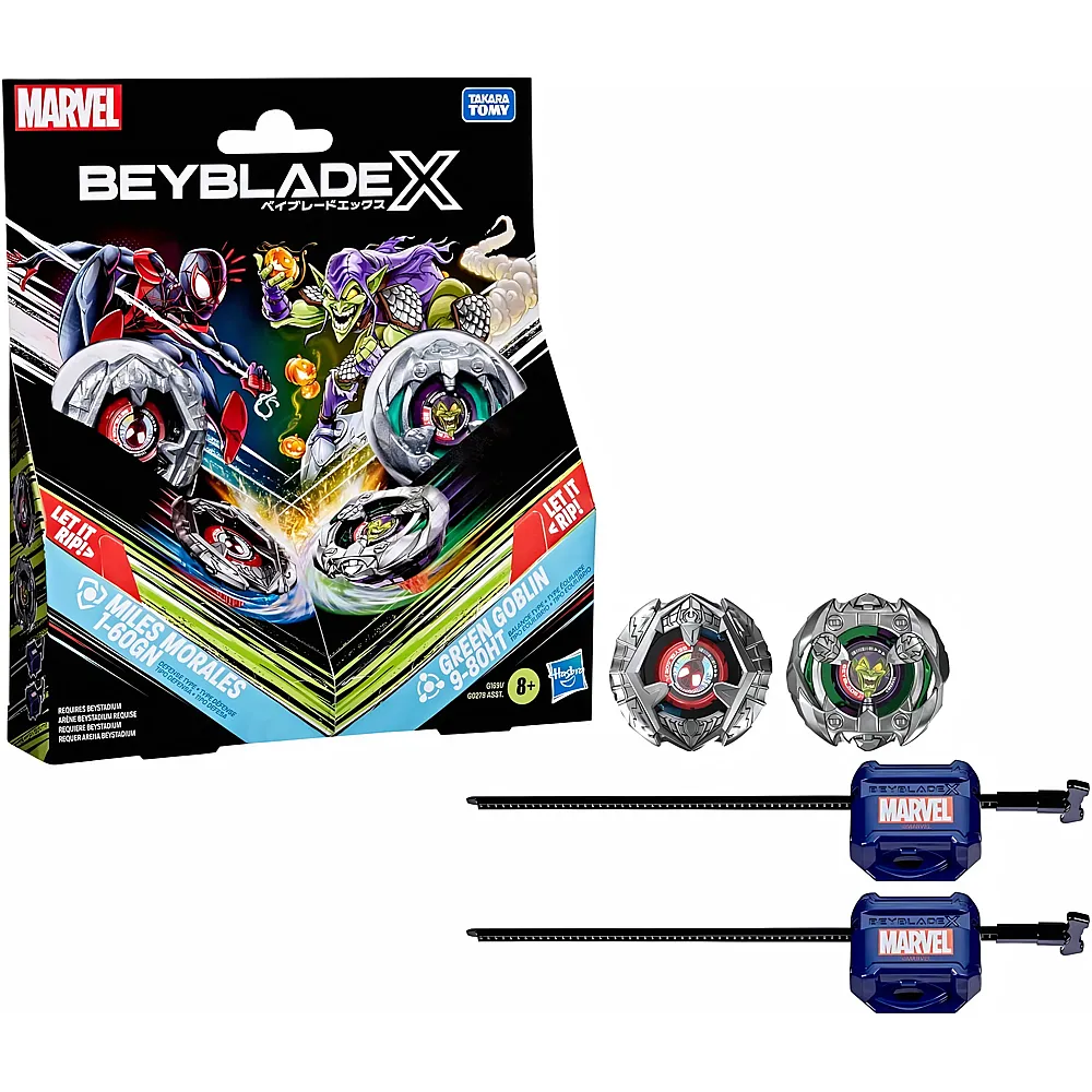 Beyblade X Spiderman Marvel Miles Morales 1-60GN vs. Green Goblin 9-80HT