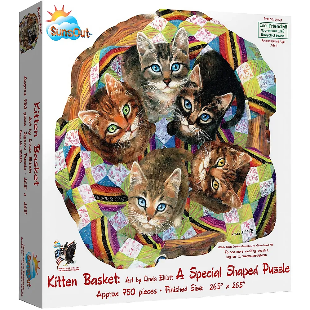 SunsOut Puzzle Linda Elliott Kitten Basket - 750 Teile