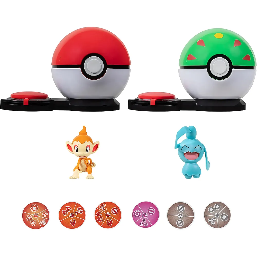 Jazwares Pok�mon �berraschungsangriffsspiel-Spielset  Chimchar Pokeball vs. Wynaut Friend Ball