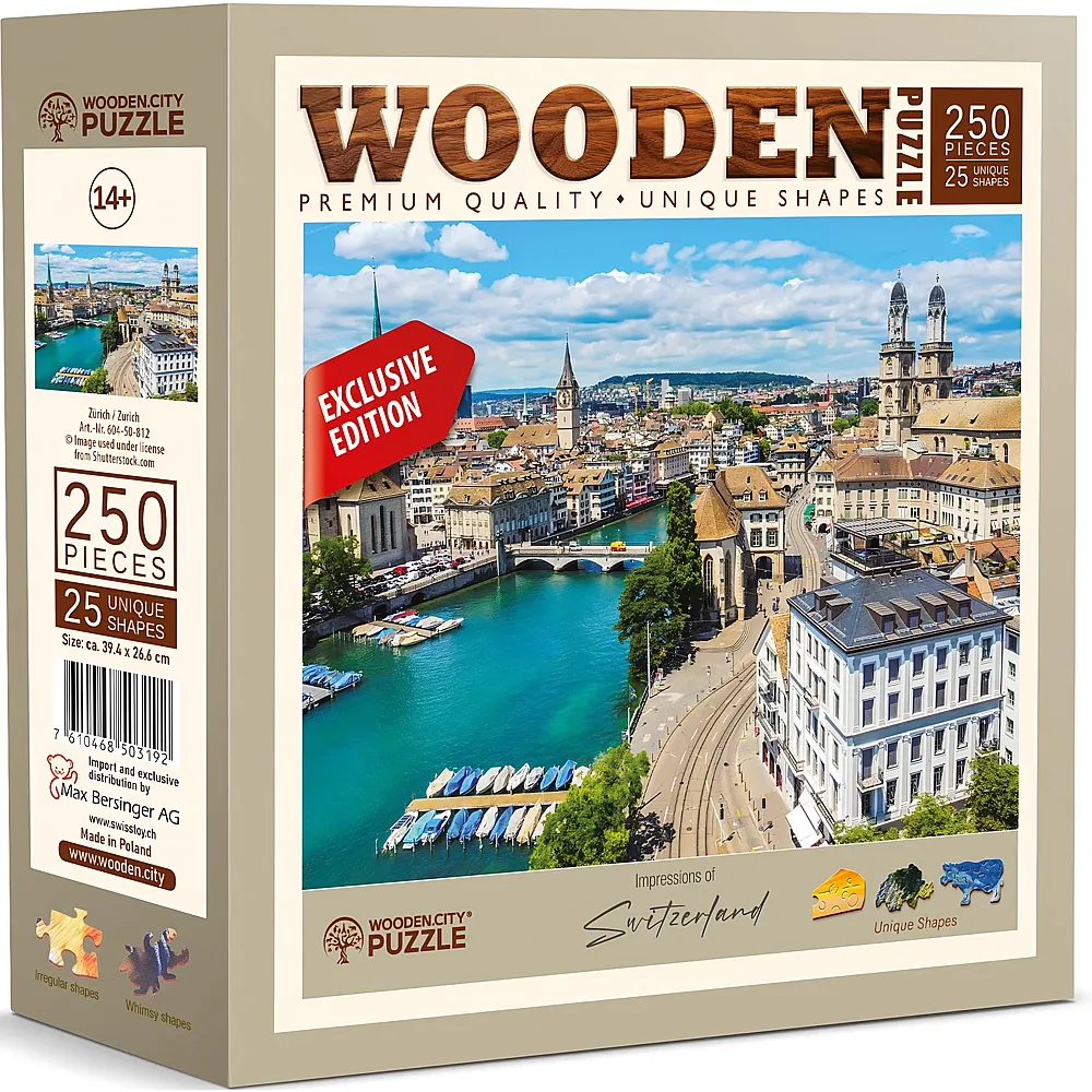 meinspielzeug - Wooden City Puzzle Z�rich, Schweiz - 250 Teile | Holzpuzzle