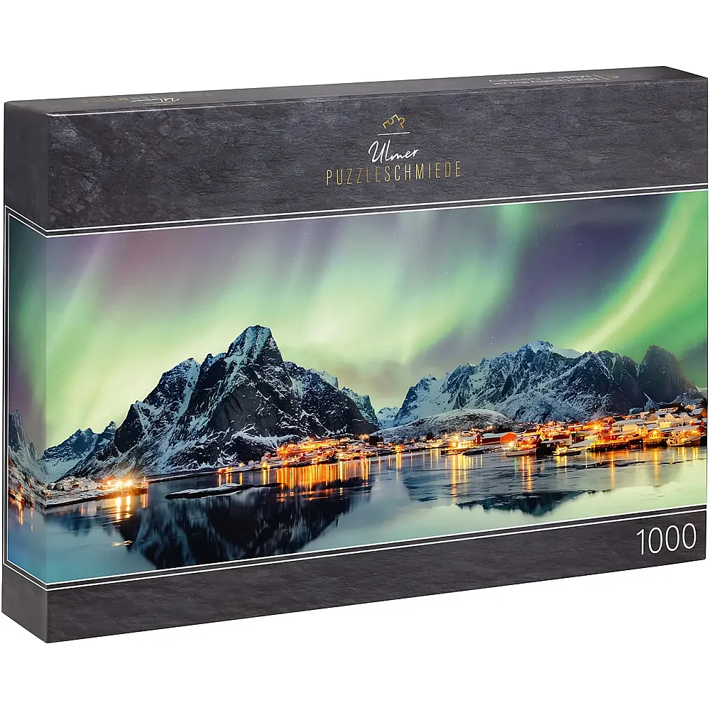 Ulmer Puzzleschmiede Panorama Nachthimmel �ber Fischerd�rfern auf Lofoten, Norwegen - 1000 Teile | Puzzle 1000 Teile