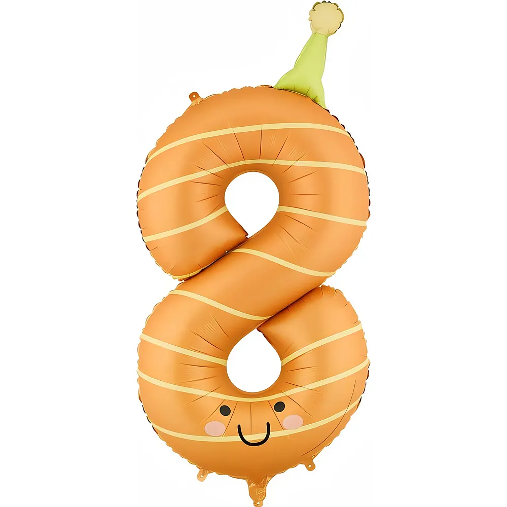 PartyDeco Folienballon Zahl 8 Smiley's Orange - Folienballone