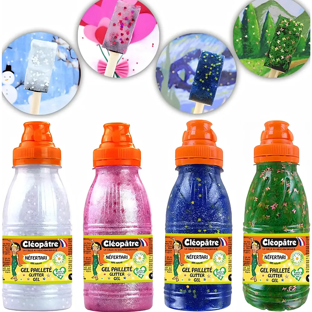 Cleopatre Set Aus 4 Deko-glittergelen IN 250ml herzen, Wiese, Schnee,