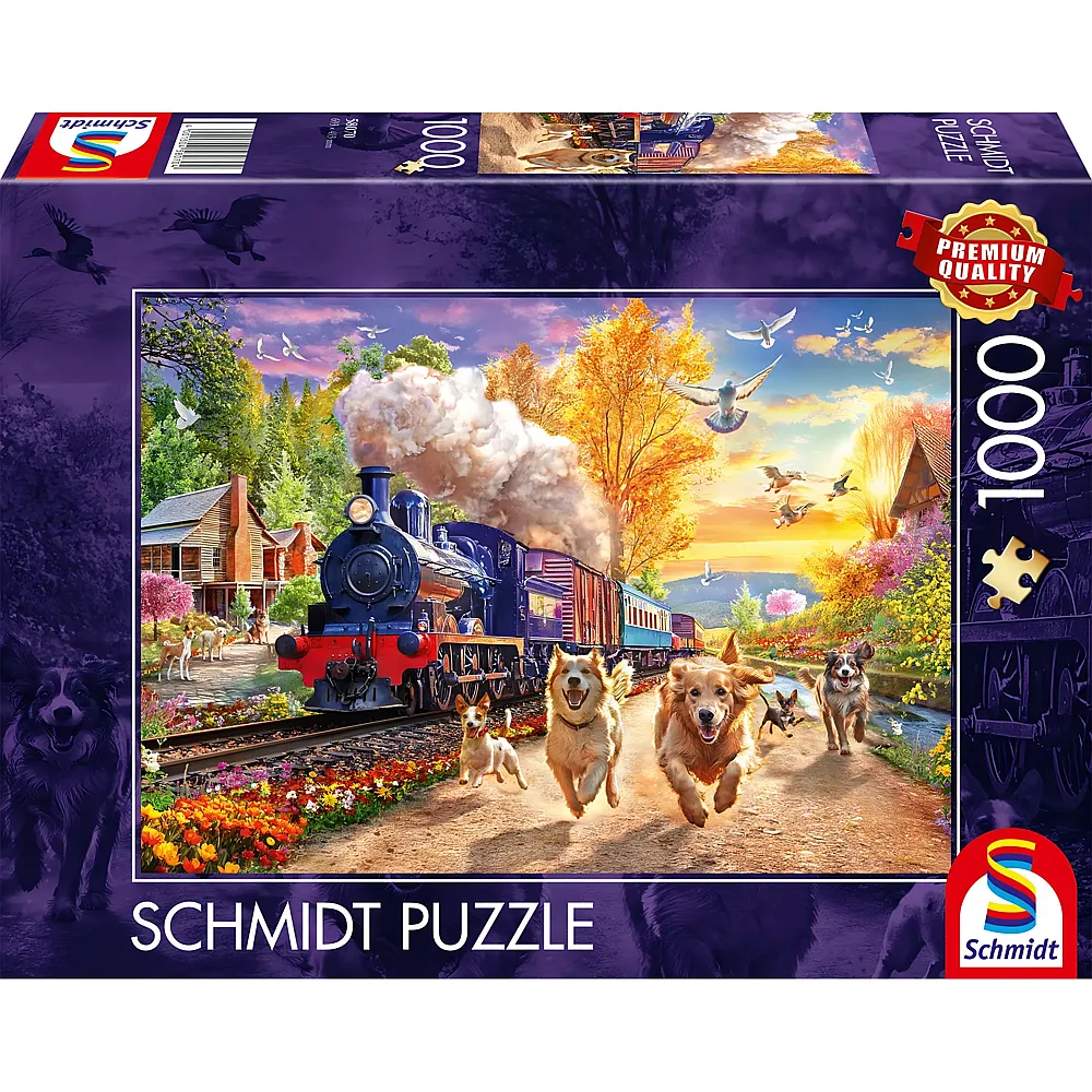 Schmidt Puzzle Hunderennen mit Dampflok - 1000 Teile