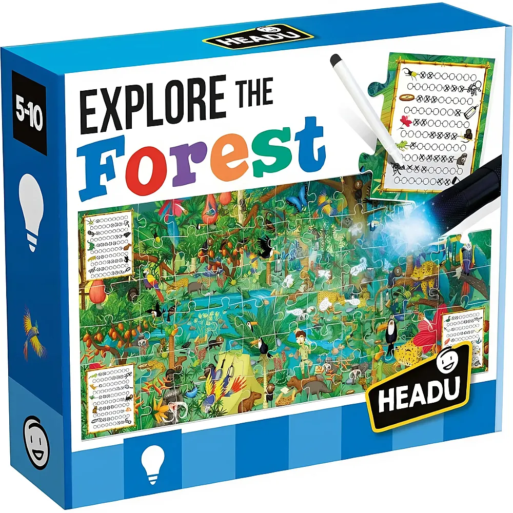 Headu Puzzlespiel Discover Forest mit Taschenlampe, 62 Teile. UND