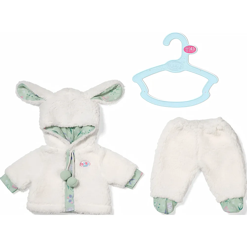 Zapf Creation Baby Born Schaf-Outfit mit Jacke, Hose und Kapuze mit Ohren - 43 cm