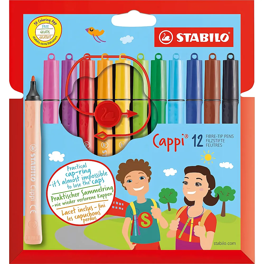 Stabilo Arty Filzstift mit Kappenring Cappi - 12 Teile