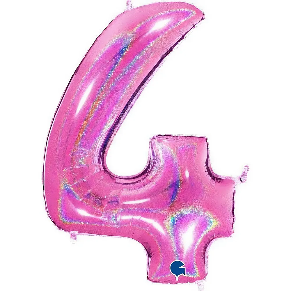 Grabo Folienballon Zahl 4 Glitter Holographic Pink - 102 cm - Folienballone
