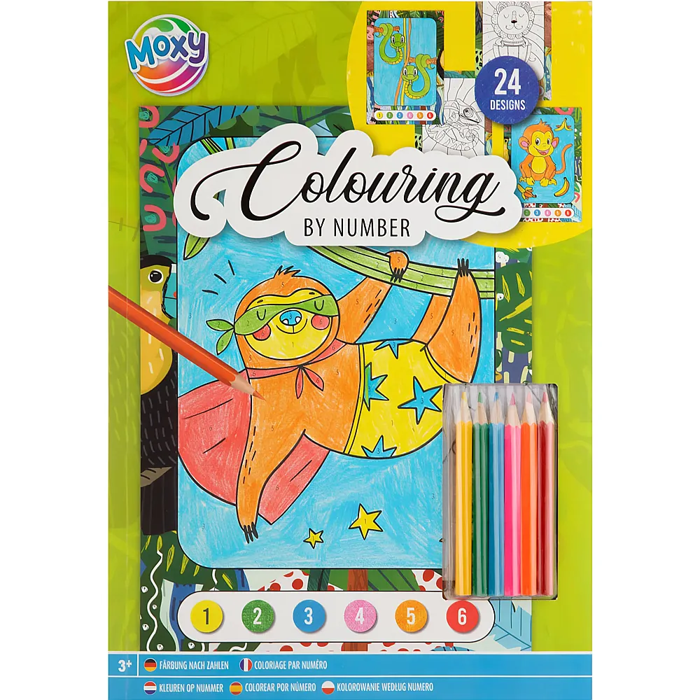 Creative Craft Group Malbuch Malen nach Zahlen A4 mit 6 Buntstiften, 24 Blatt