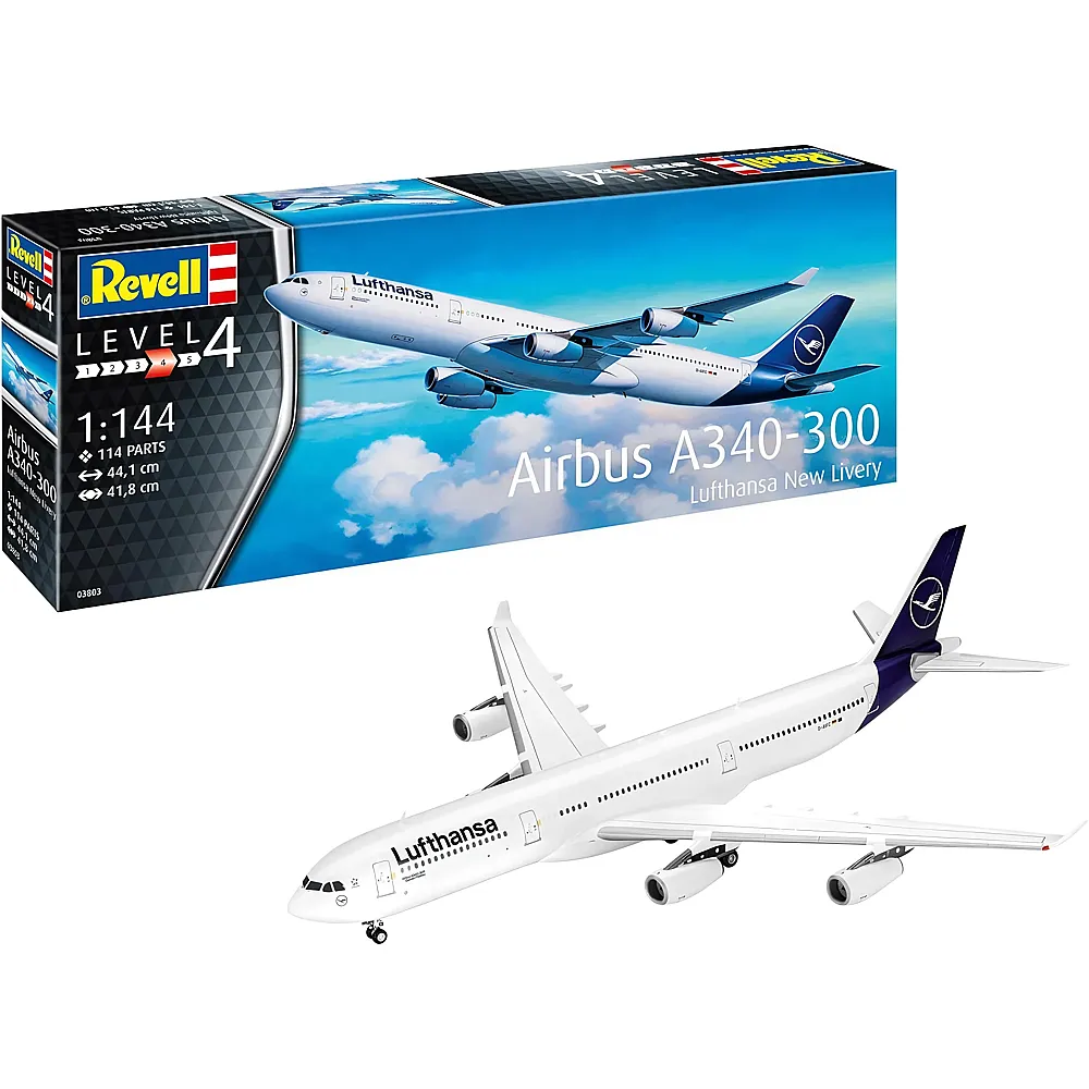 meinspielzeug - Revell Level 4 A340-300 Lufthansa New Livery | Modellbausatz Flugzeuge