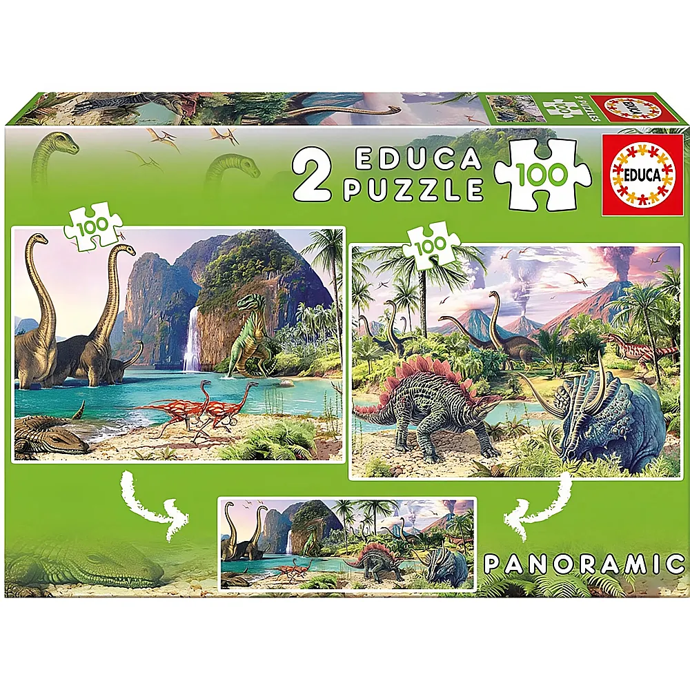 Educa Puzzle Welt der Dinosaurier 2x100 | Mehrfach-Puzzle